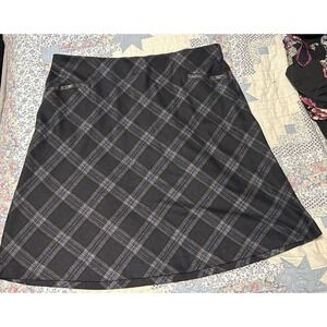 Roz & Ali Women's Plus 1X A-Line Plaid Knee Length Skirt Black Gray Blue Pocket
